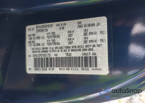 2000 Dodge Ram 1500 St из США, поврежденный, VIN 1B7HC16Y5YS551733